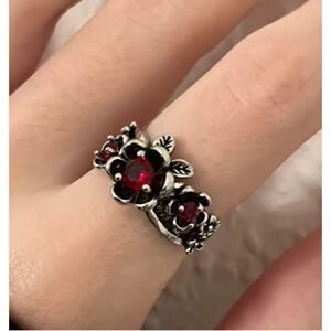 Vintage-Style,  Silver-Plated Ring Featuring Delicate Rose, Size 7